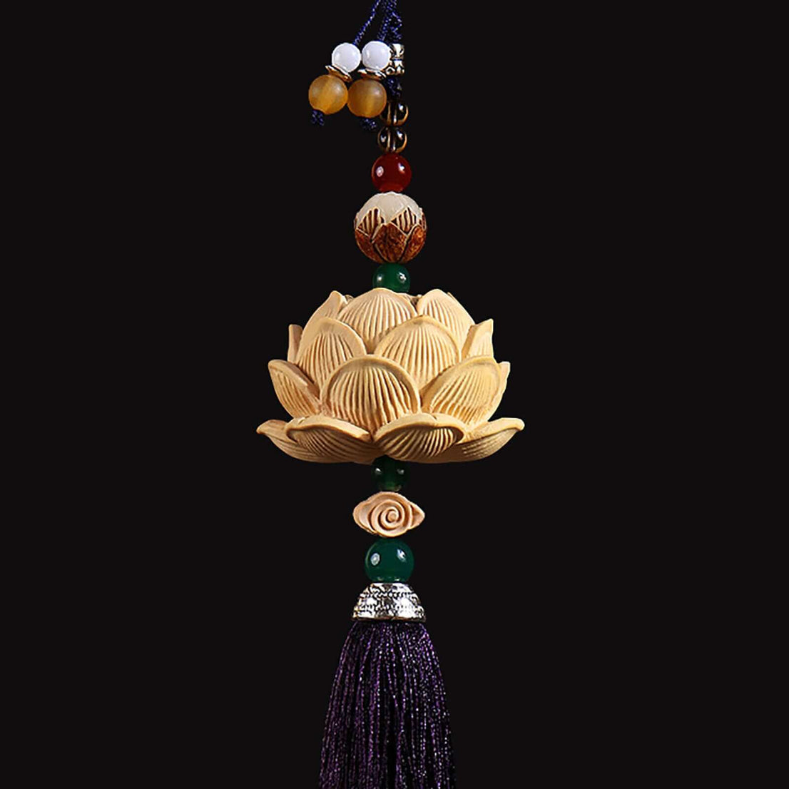 Master-Crafted Boxwood Lotus Car Hanging - Serenity in Motion