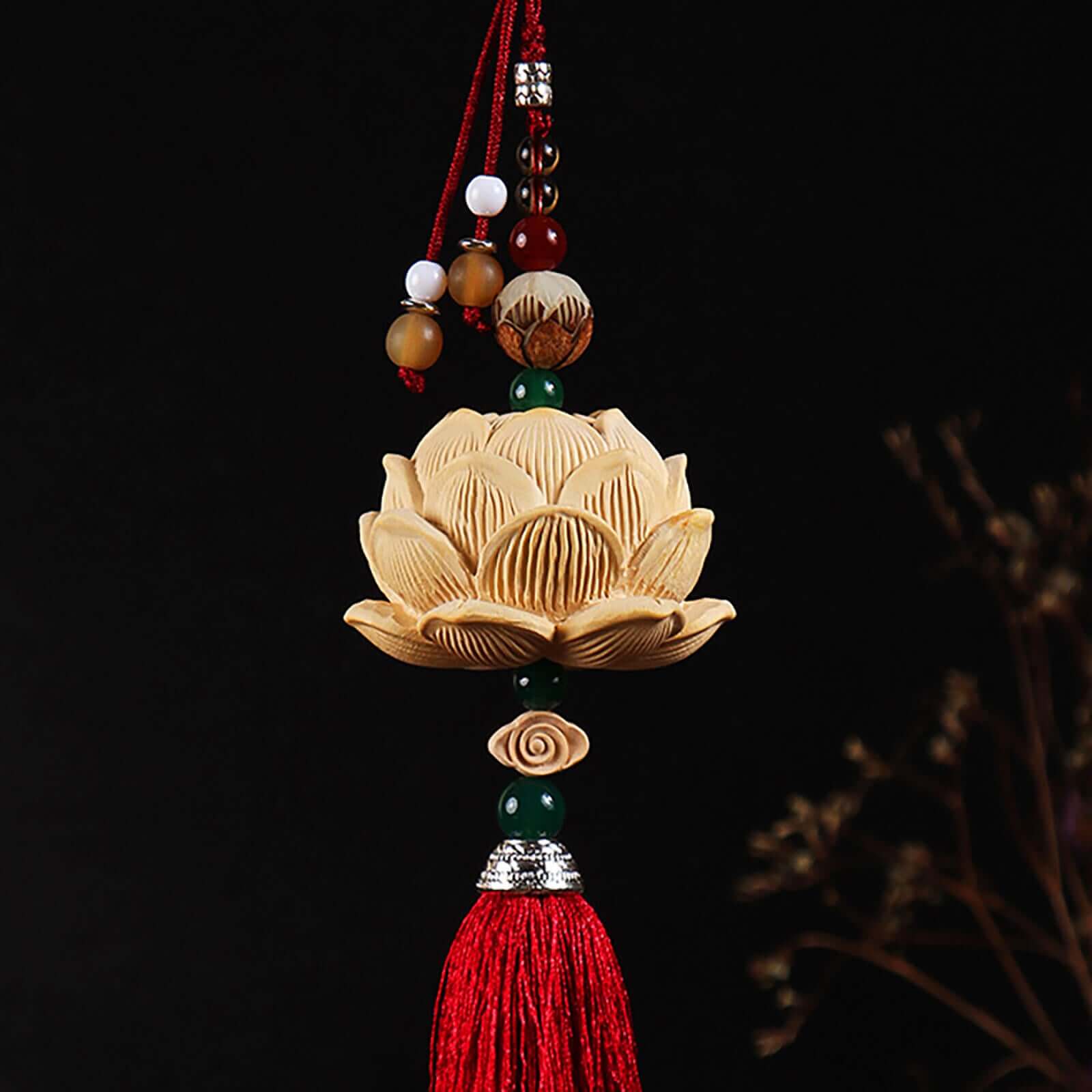 Master-Crafted Boxwood Lotus Car Hanging - Serenity in Motion