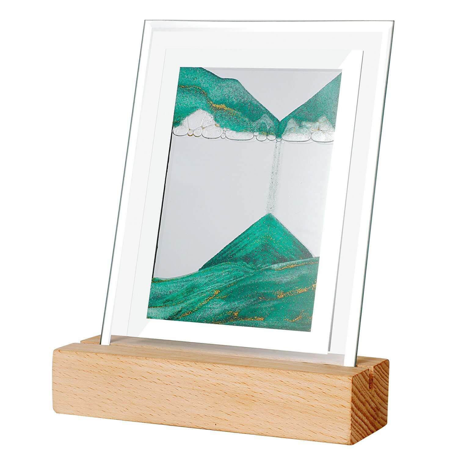 Soothing Sands 3D Night Light with green and white landscape, displayed in a wooden base.