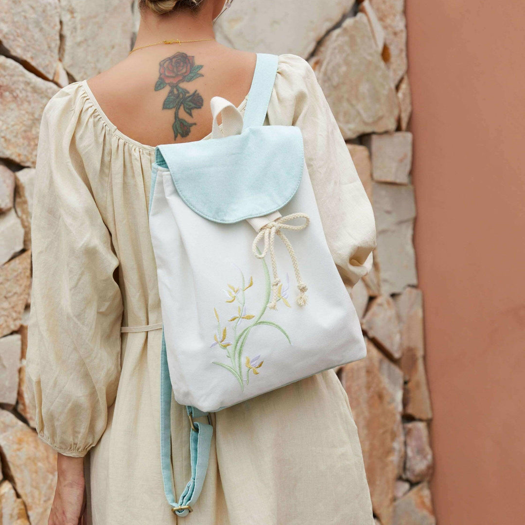 Artistic Large Canvas Backpack with Unique Floral Embroideries