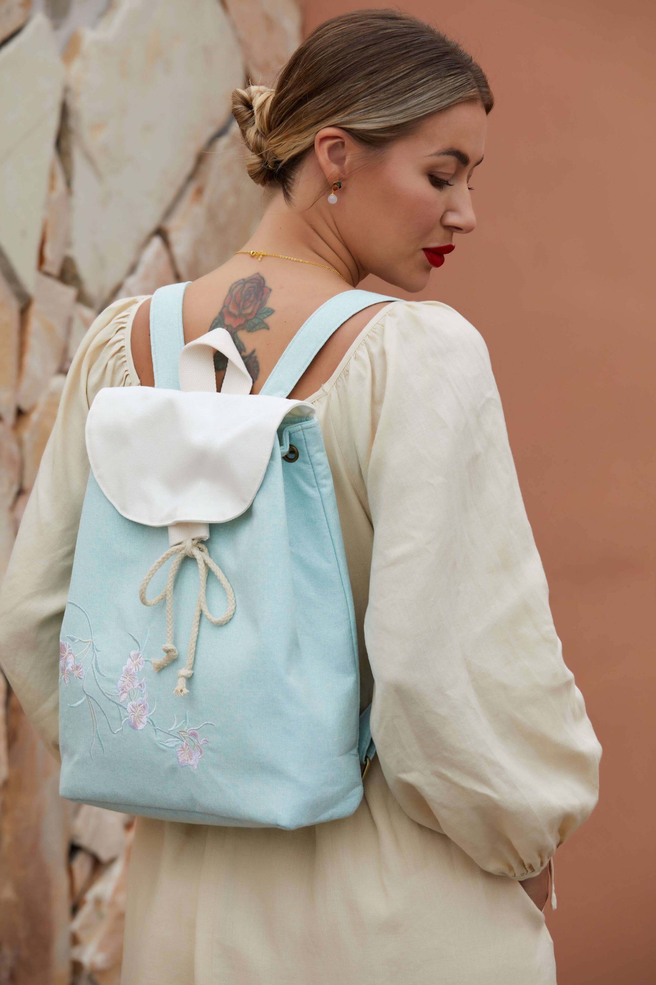 Artistic Large Canvas Backpack with Unique Floral Embroideries