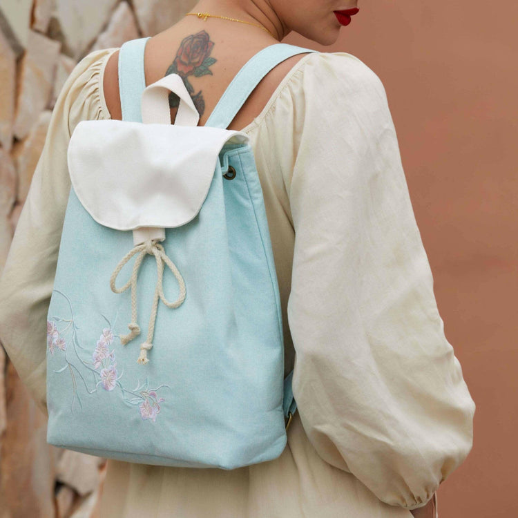 Artistic Large Canvas Backpack with Unique Floral Embroideries