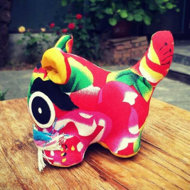 Hand - Sewn Upcycled Cloth Tiger Guardian Doll – Eco - Luxe Protection Talisman - Yomkey