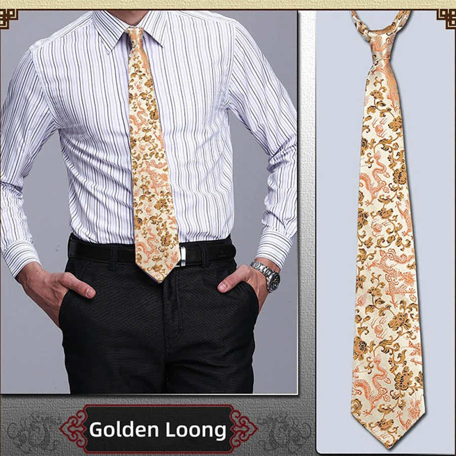 Imperial Loong Silk Brocade Tie - Elegance with a Roar of Tradition - Yomkey