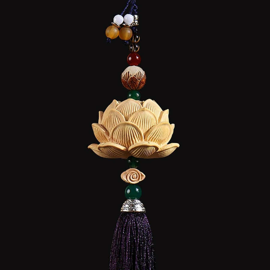 Master - Crafted Boxwood Lotus Car Hanging - Serenity in Motion - Yomkey