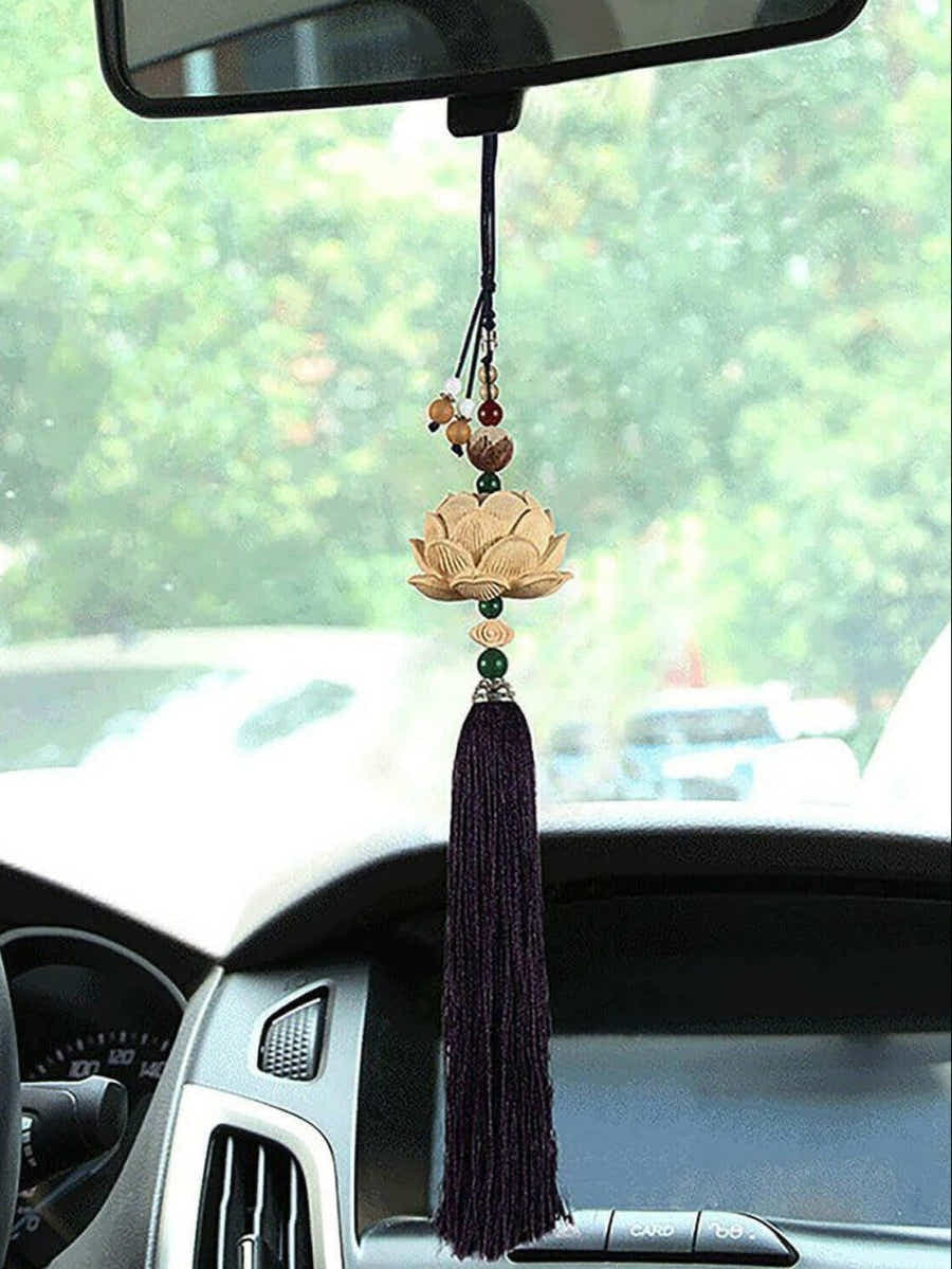 Master - Crafted Boxwood Lotus Car Hanging - Serenity in Motion - Yomkey