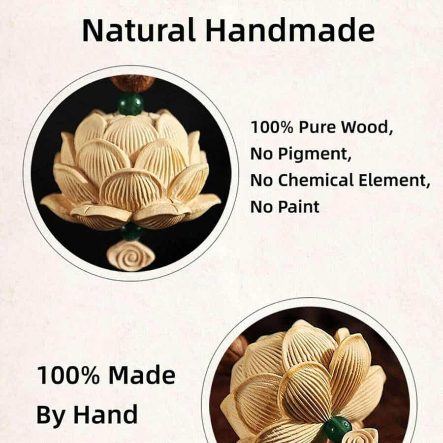 Master - Crafted Boxwood Lotus Car Hanging - Serenity in Motion - Yomkey