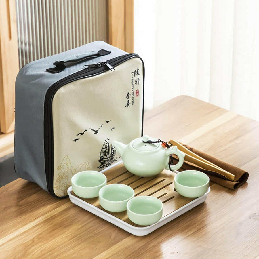 Portable Dehua Ceramic Tea Set - Elegance on the Go - Yomkey