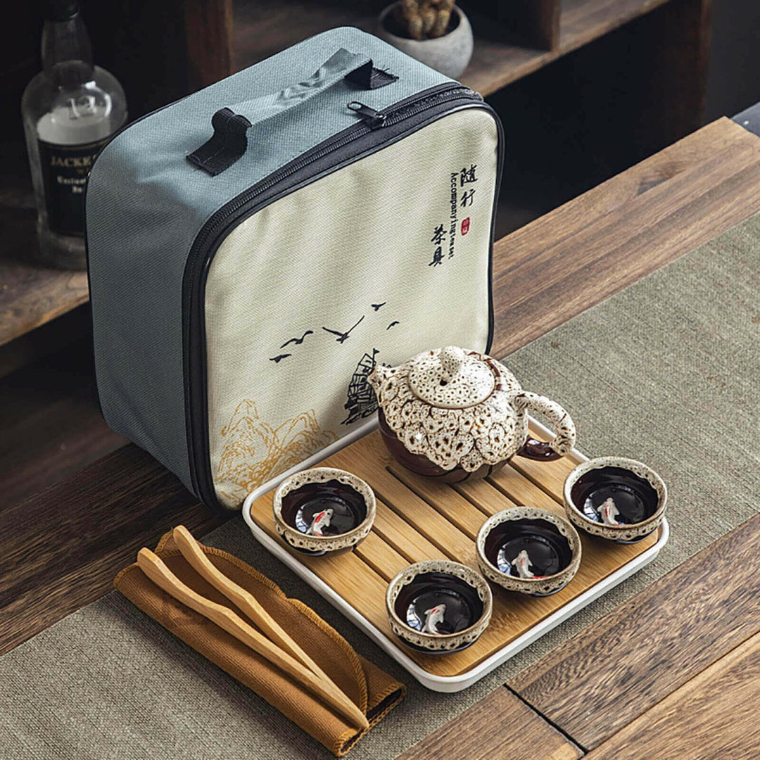 Portable Dehua Ceramic Tea Set - Elegance on the Go - Yomkey