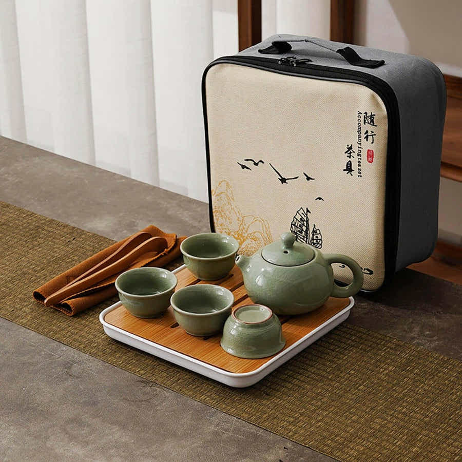 Portable Dehua Ceramic Tea Set - Elegance on the Go - Yomkey