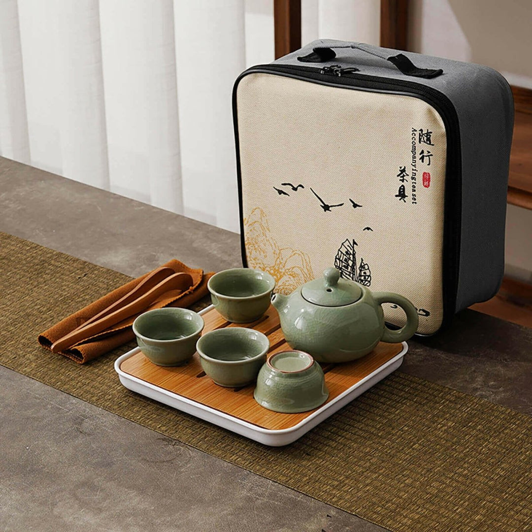 Portable Dehua Ceramic Tea Set - Elegance on the Go - Yomkey