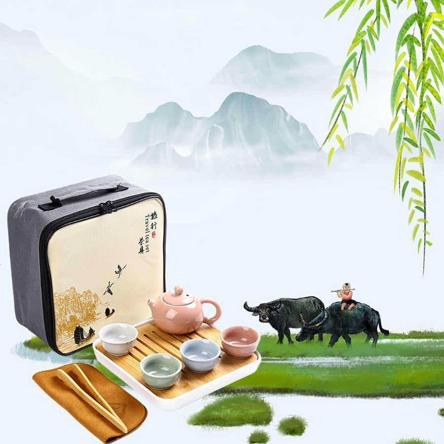 Portable Dehua Ceramic Tea Set - Elegance on the Go - Yomkey