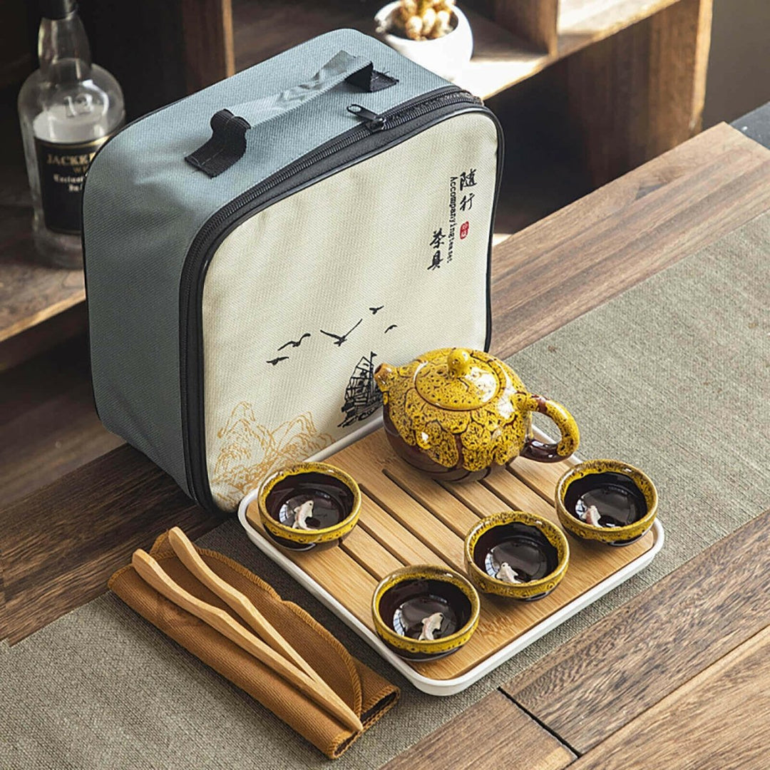 Portable Dehua Ceramic Tea Set - Elegance on the Go - Yomkey