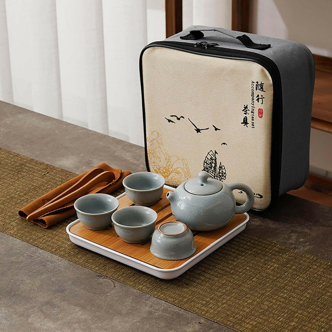 Portable Dehua Ceramic Tea Set - Elegance on the Go - Yomkey