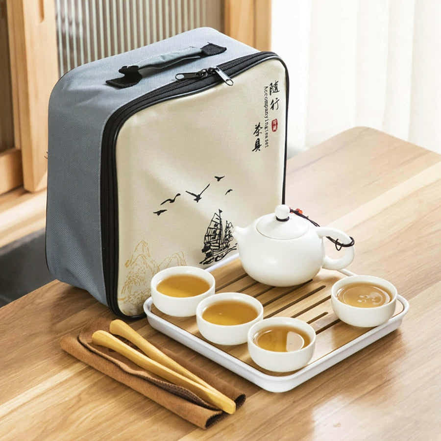 Portable Dehua Ceramic Tea Set - Elegance on the Go - Yomkey