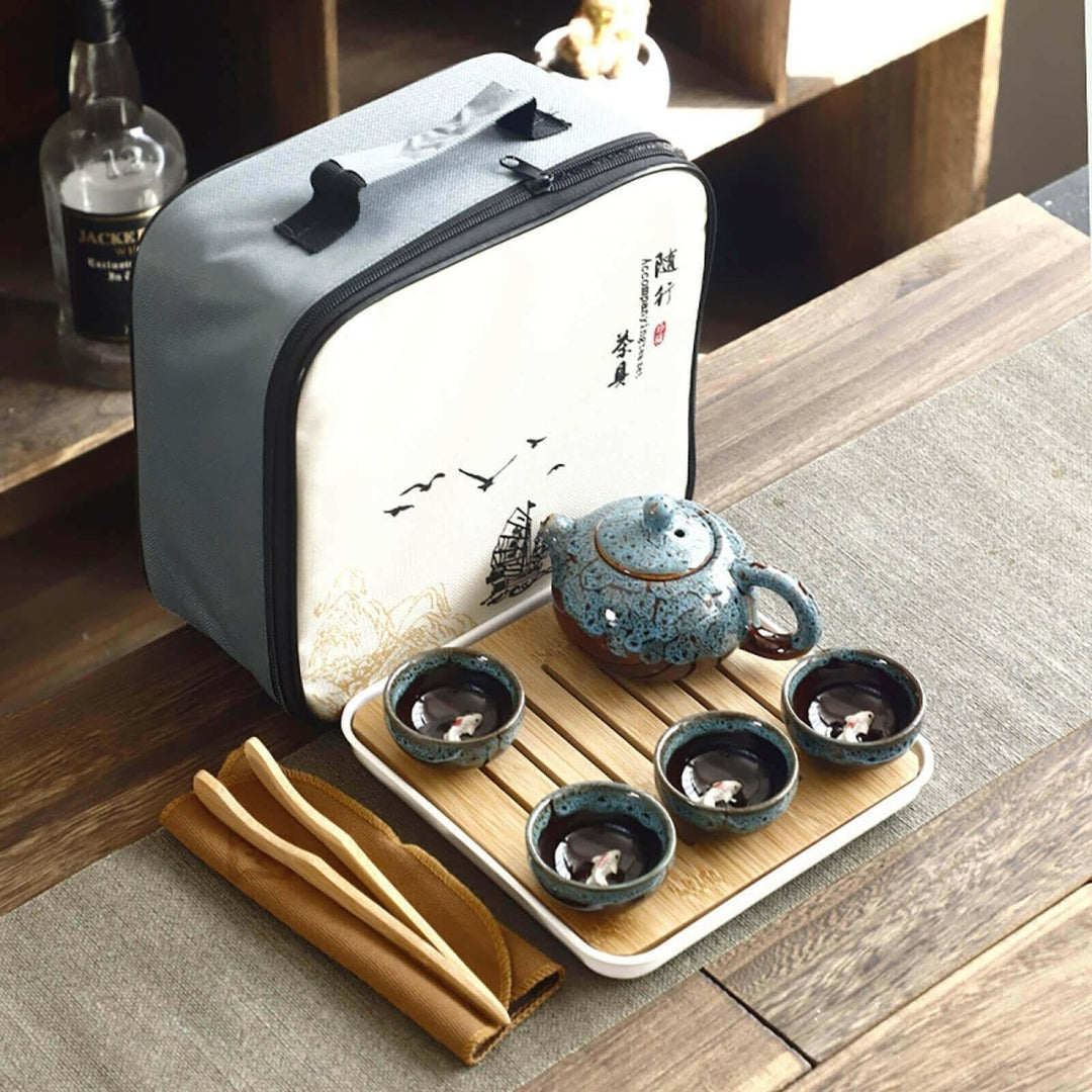 Portable Dehua Ceramic Tea Set - Elegance on the Go - Yomkey