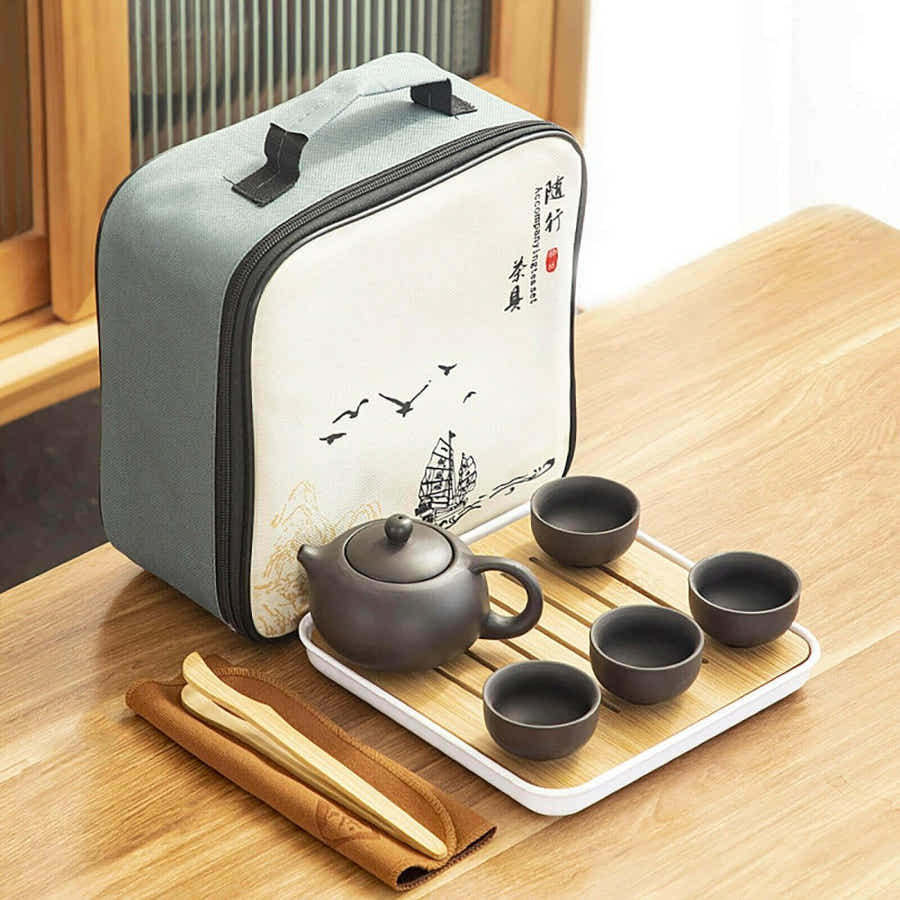 Portable Dehua Ceramic Tea Set - Elegance on the Go - Yomkey
